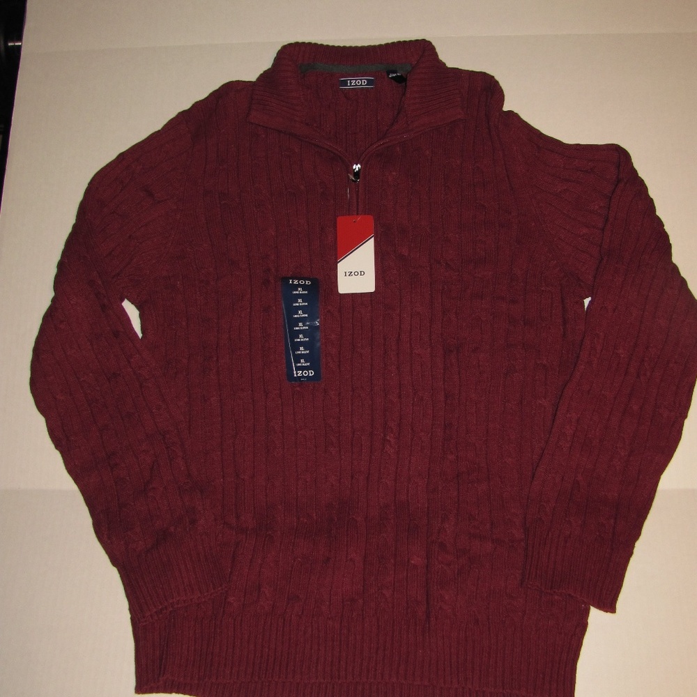Izod Mens Cableknit 1/4 Zip Sweater ; Biking Red; Sz. XL